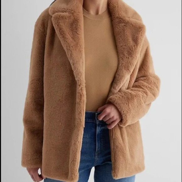 Express Faux Fur Coat Unisex Size Small in the Color Pecan Super Soft & Cozy - Picture 10 of 12